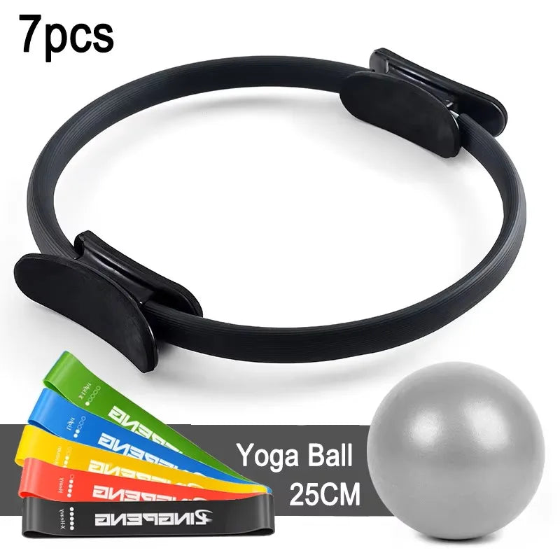 7-piece pilates set with pilates ring mini ball resistance band and yoga tube - product image