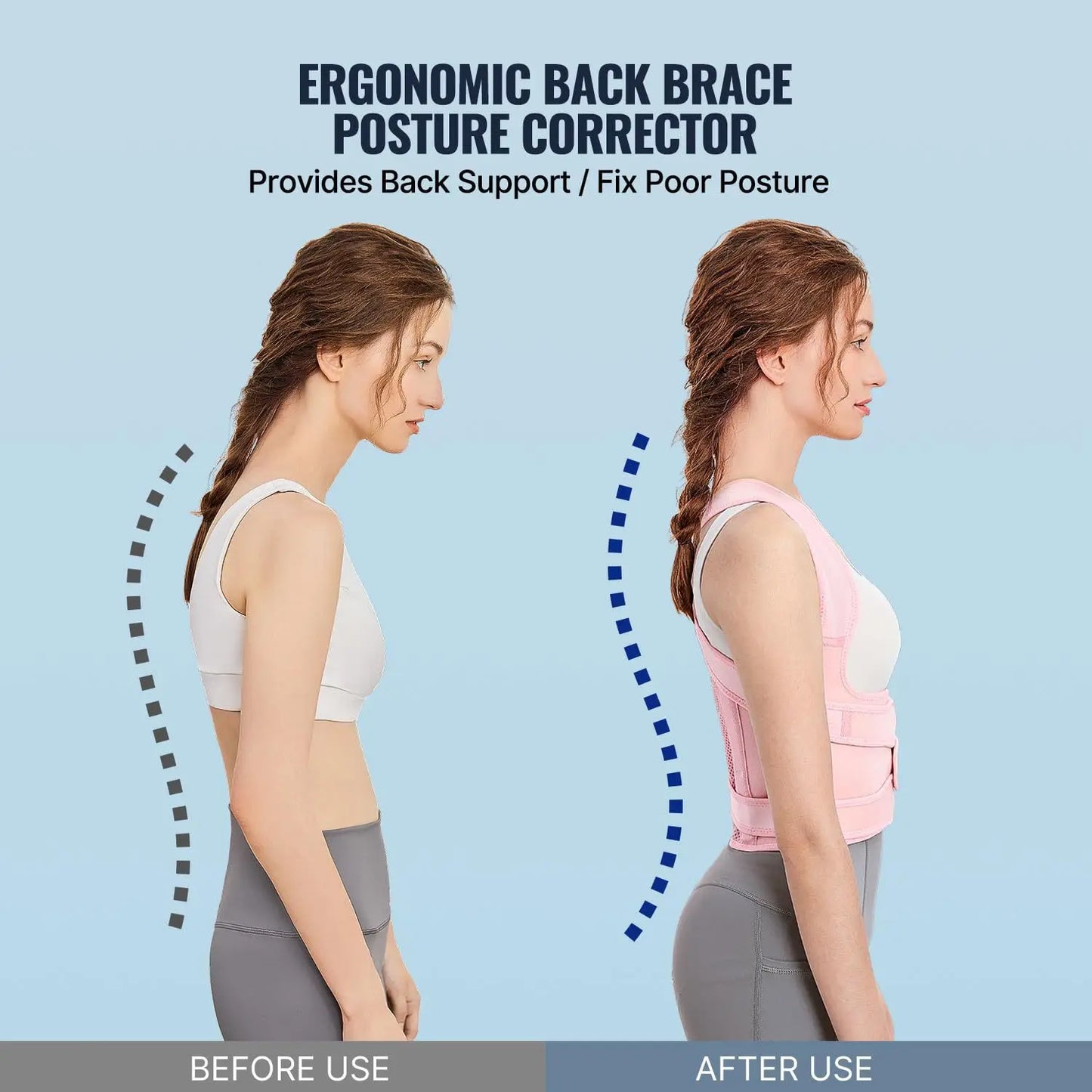 Adjustable back brace and posture corrector with breathable mesh and abs support - product image