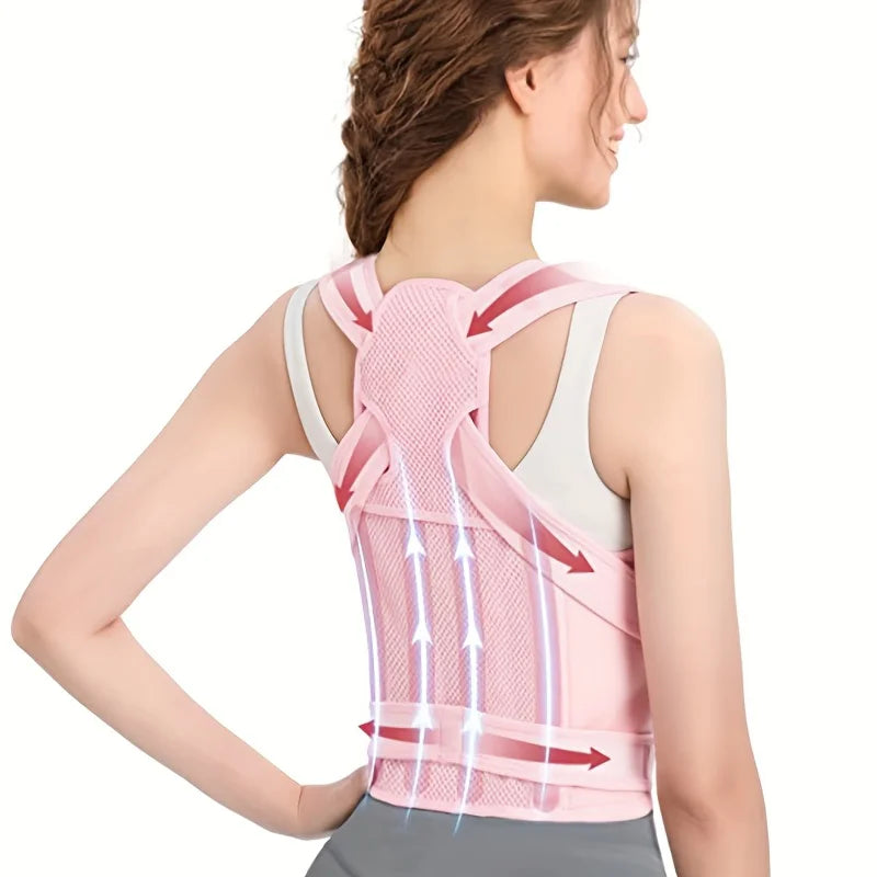 Adjustable back brace and posture corrector with breathable mesh and abs support - product image