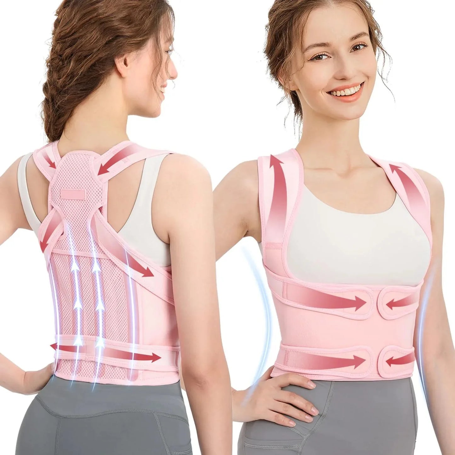 Adjustable back brace and posture corrector with breathable mesh and abs support - product image