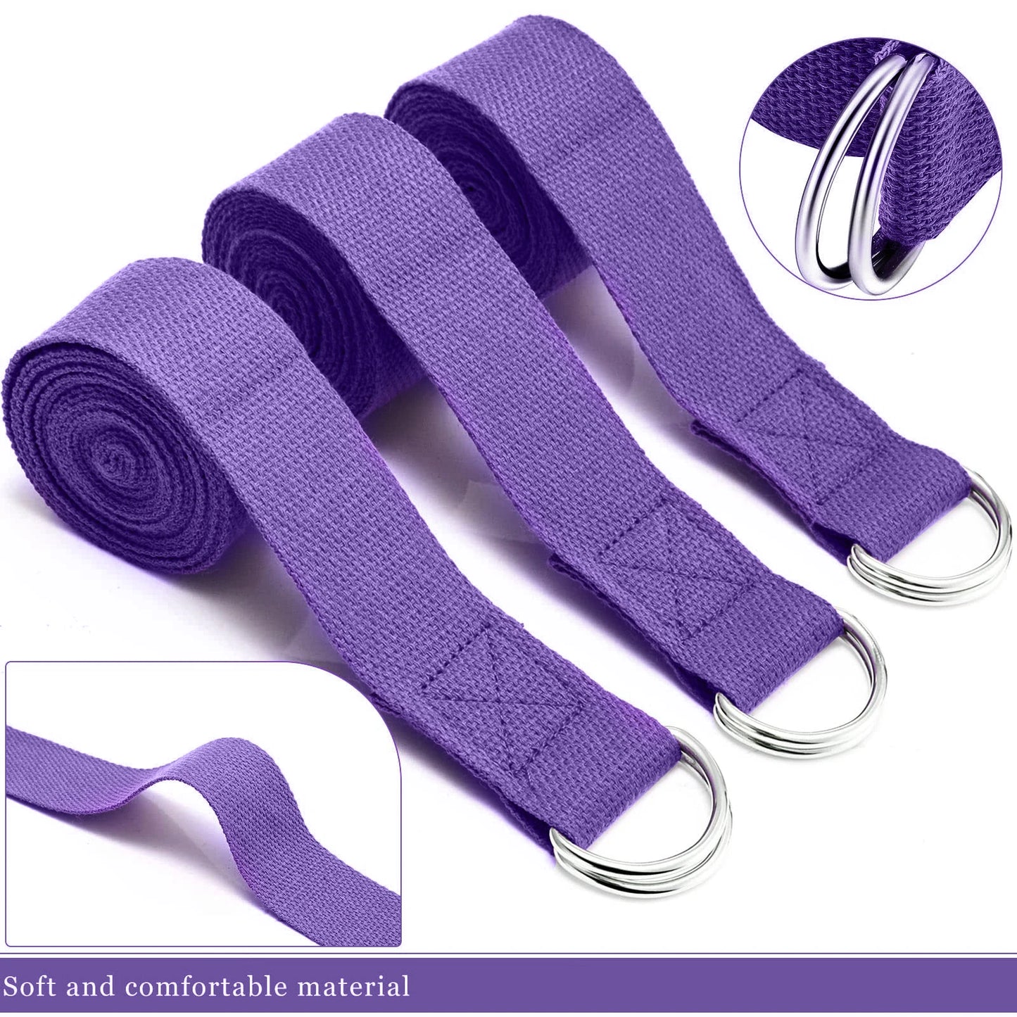Adjustable cotton yoga strap with woven d-ring buckle for stretching and fitness - product image