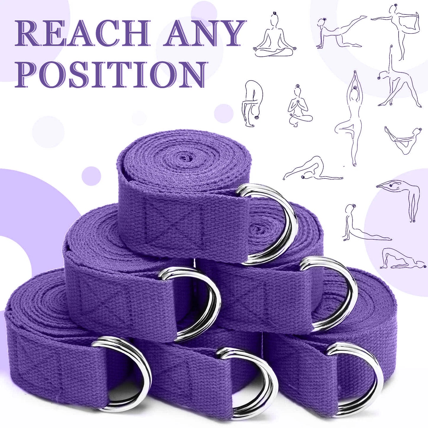 Adjustable cotton yoga strap with woven d-ring buckle for stretching and fitness - product image