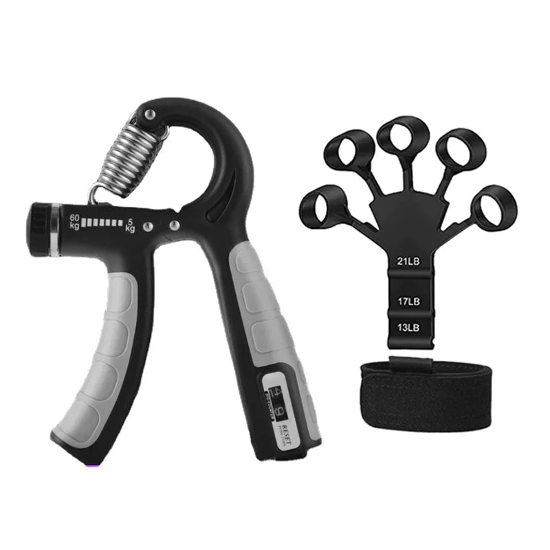 Adjustable hand grip strengthener with mechanical counter 5-60kg resistance - product image