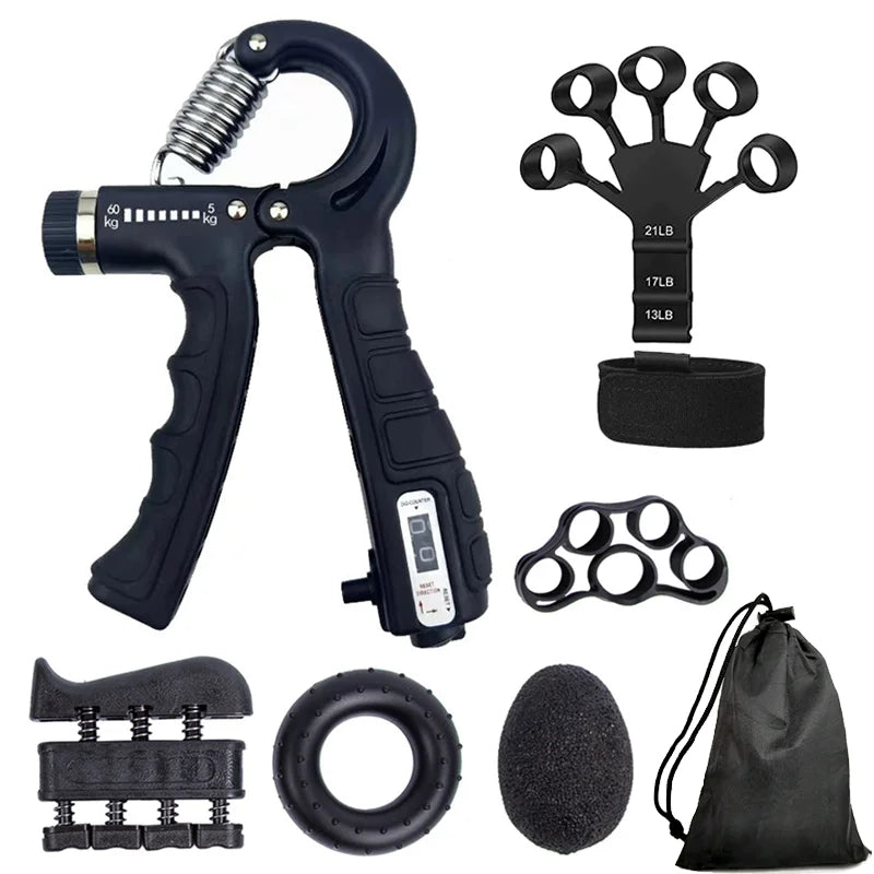 Adjustable hand grip strengthener with mechanical counter 5-60kg resistance - product image