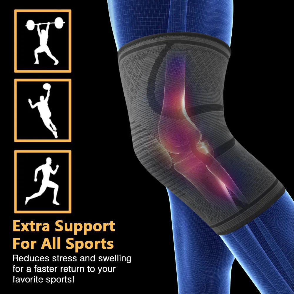 Adjustable polyester knee brace sleeve with dual elastic straps for support - product image