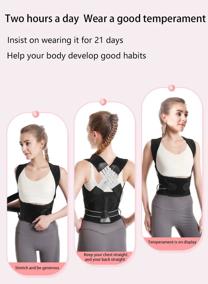 Adjustable posture corrector back support shoulder belt with velcro strap - product image