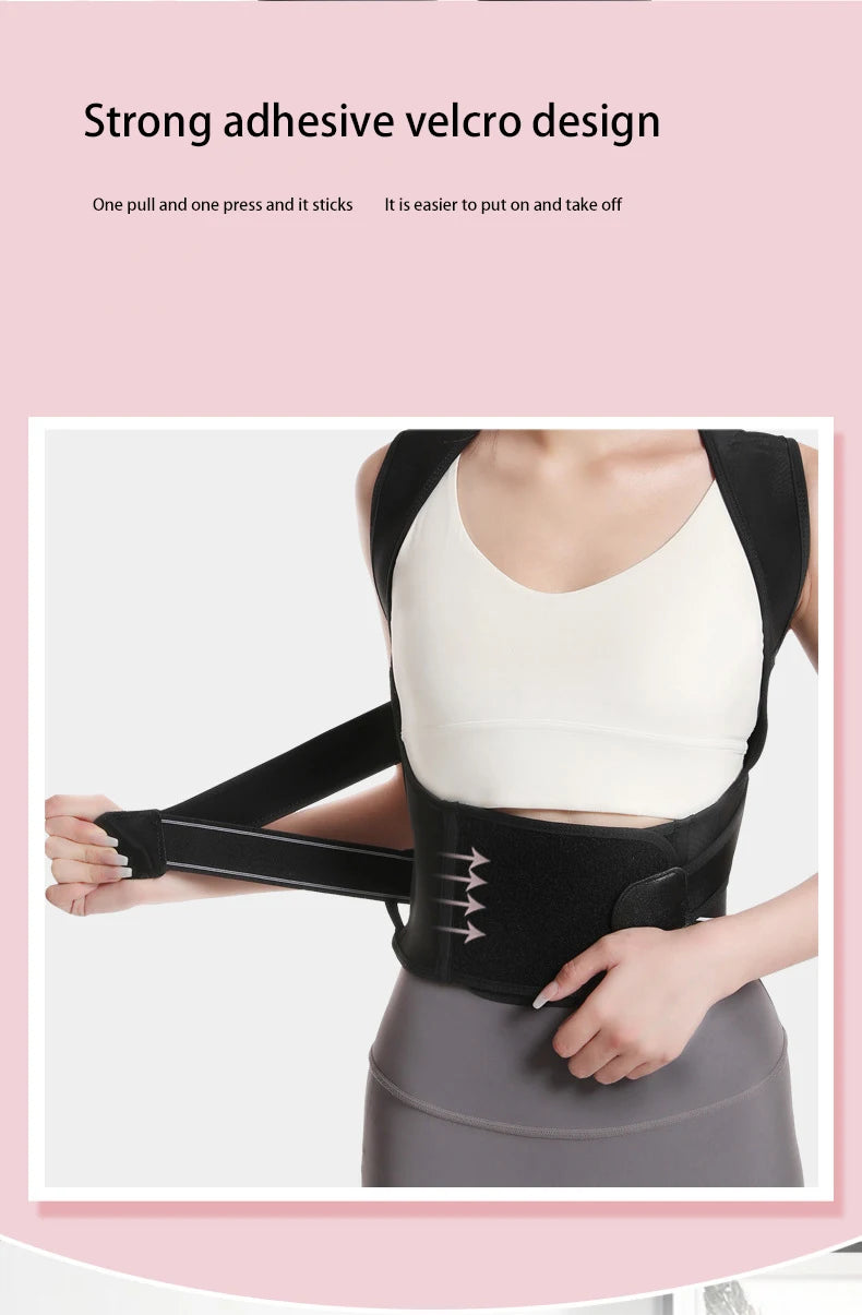 Adjustable posture corrector back support shoulder belt with velcro strap - product image