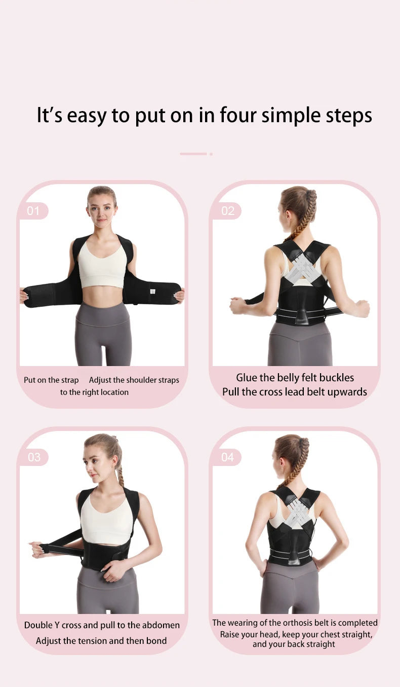 Adjustable posture corrector back support shoulder belt with velcro strap - product image