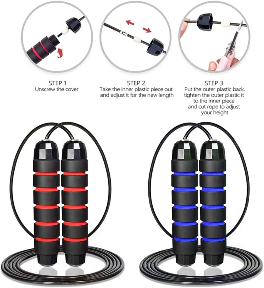 Adjustable tangle-free steel wire speed jump rope with foam handles - product image