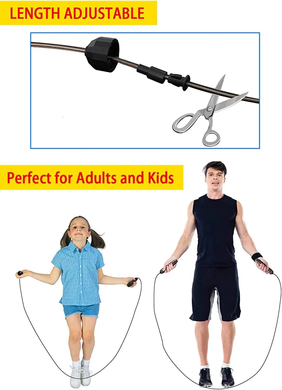 Adjustable tangle-free steel wire speed jump rope with foam handles - product image