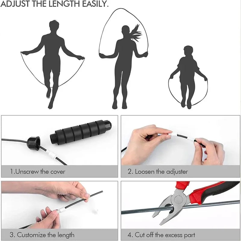 Adjustable tangle-free steel wire speed jump rope with foam handles - product image