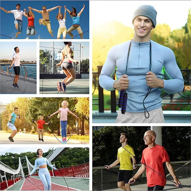 Adjustable tangle-free steel wire speed jump rope with foam handles - product image