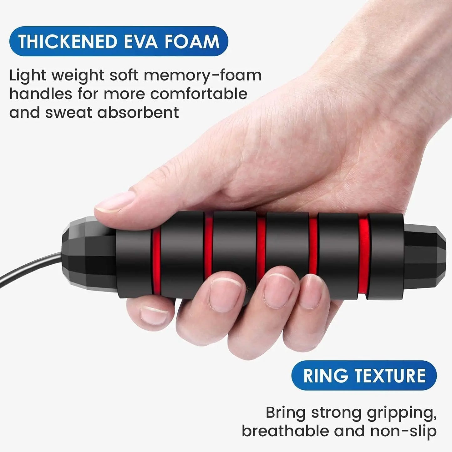 Adjustable tangle-free steel wire speed jump rope with foam handles - product image