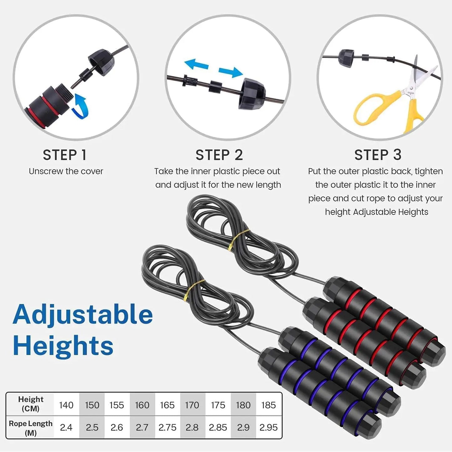 Adjustable tangle-free steel wire speed jump rope with foam handles - product image