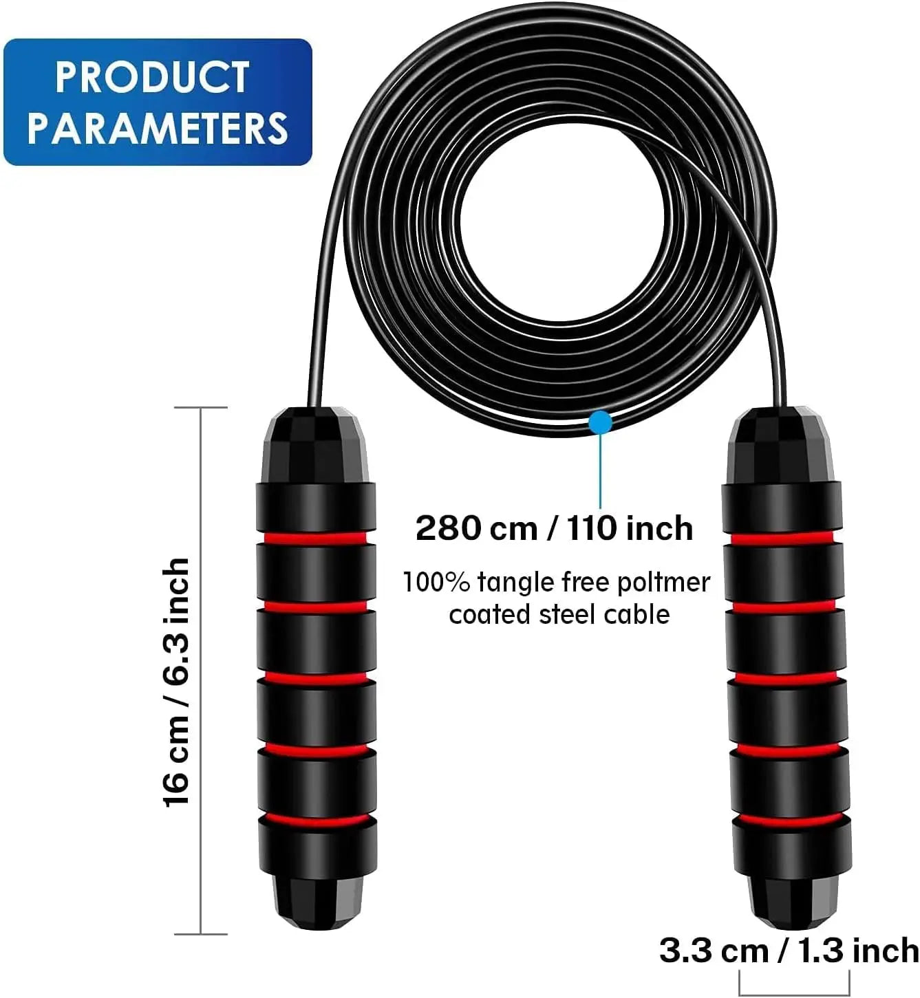 Adjustable tangle-free steel wire speed jump rope with foam handles - product image