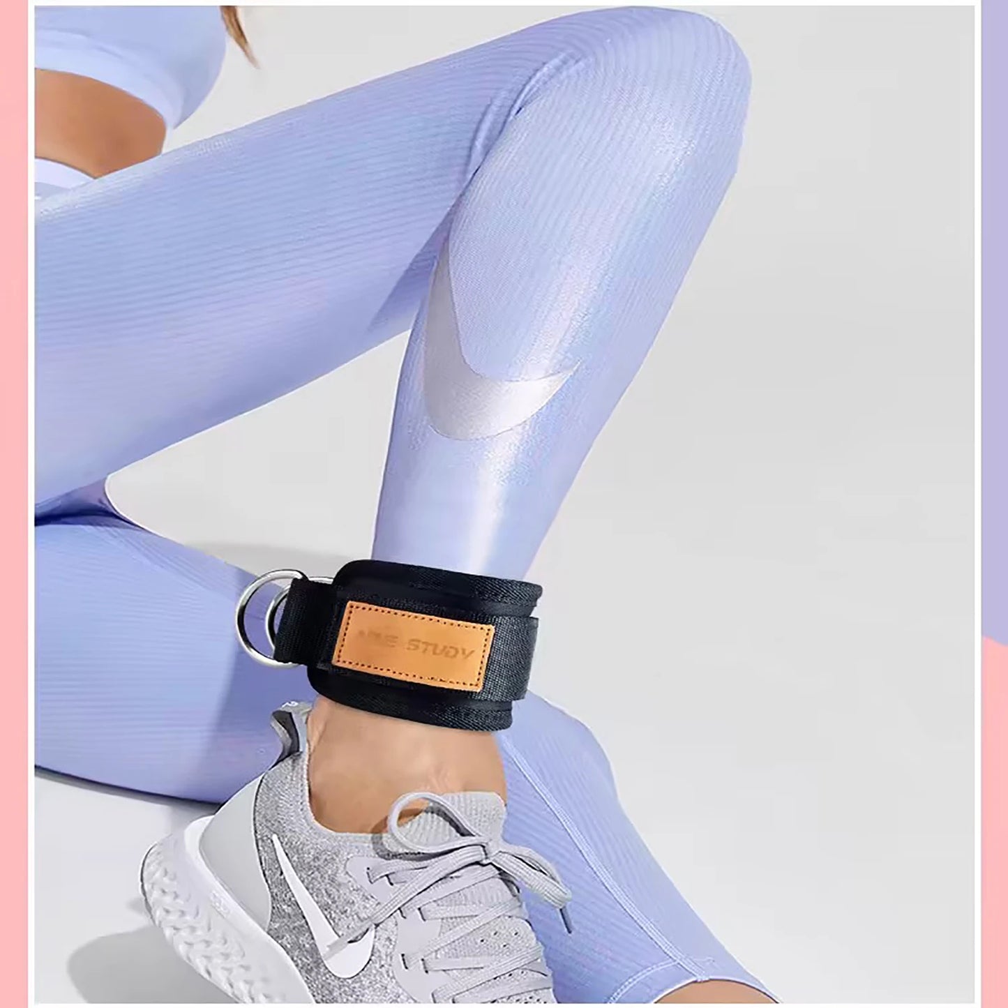 Adjustable weight lifting ankle straps with thick padding and d-ring hook closure - product image