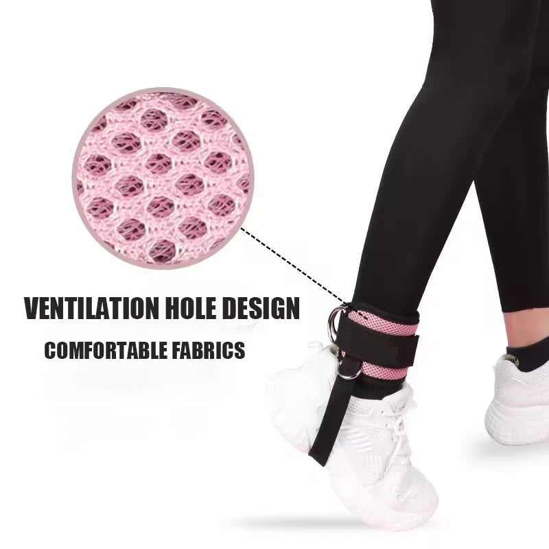 Adjustable weight lifting ankle straps with thick padding and d-ring hook closure - product image
