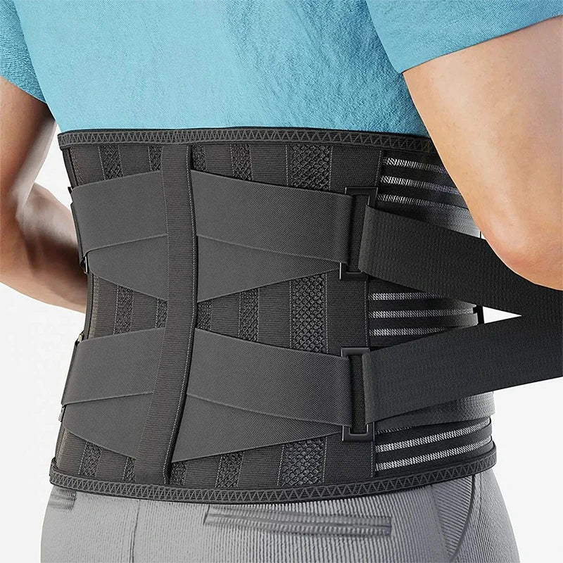 Back brace with memory aluminum stays and adjustable dual elastic straps - product image