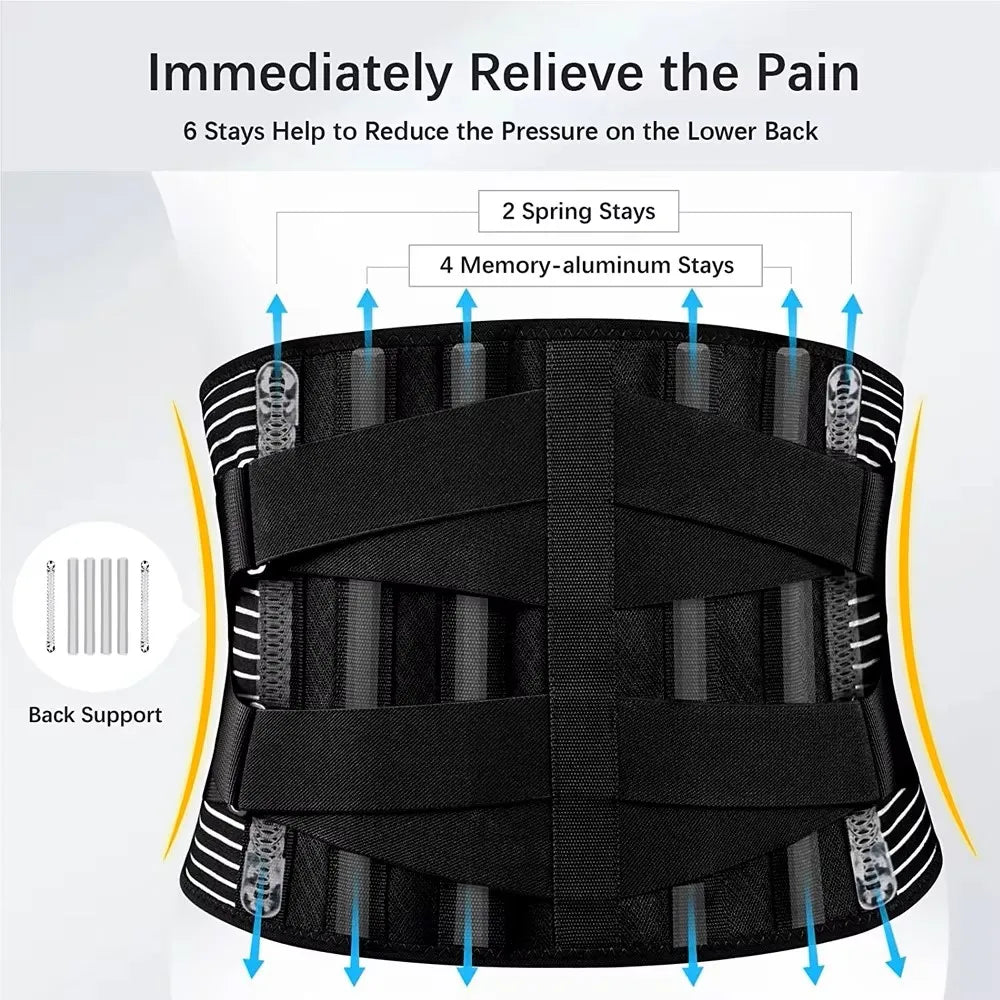 Back brace with memory aluminum stays and adjustable dual elastic straps - product image