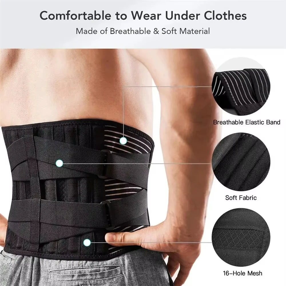 Back brace with memory aluminum stays and adjustable dual elastic straps - product image