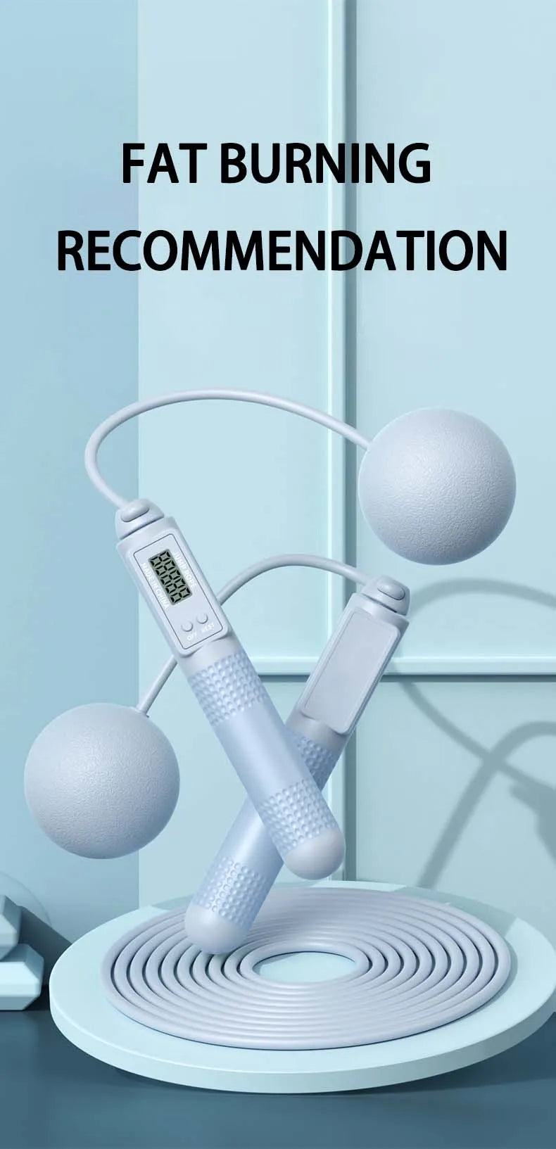 Cordless jump rope with lcd counter and adjustable length for home fitness - product image