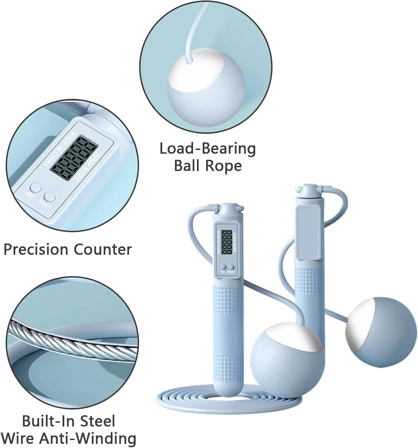 Cordless weighted jump rope with adjustable length and large ball handles for fitness - product image