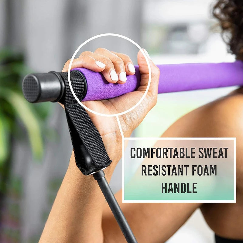 Detachable pilates bar with elastic resistance bands and foam handles - product image