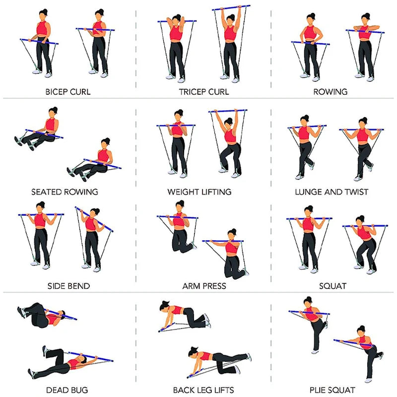 Detachable pilates bar with elastic resistance bands and foam handles - product image