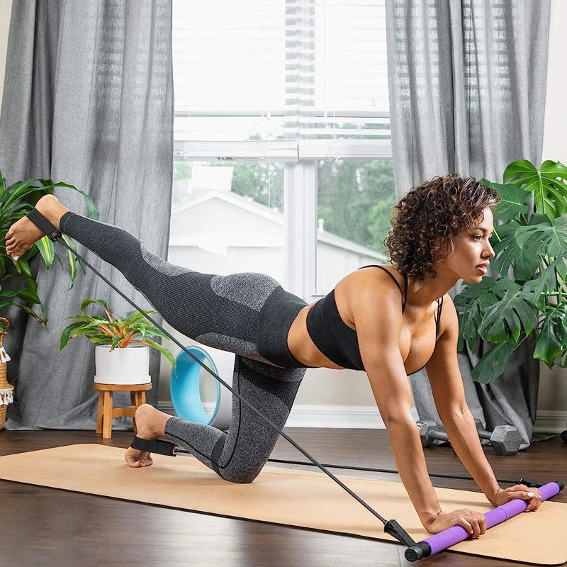 Detachable pilates bar with elastic resistance bands and foam handles - product image