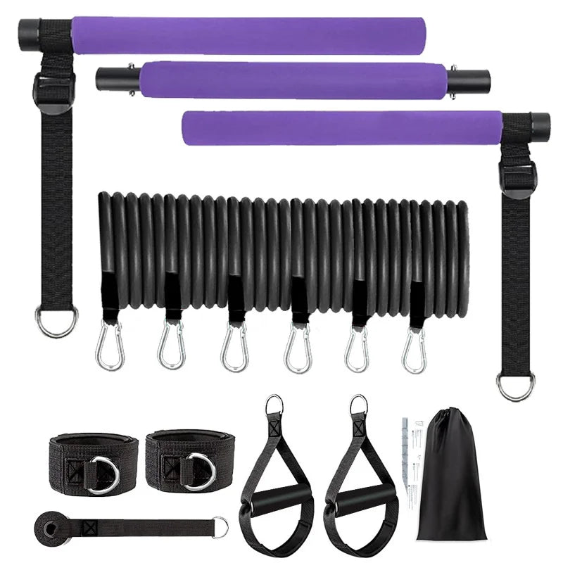 Detachable pilates bar with elastic resistance bands and foam handles - product image