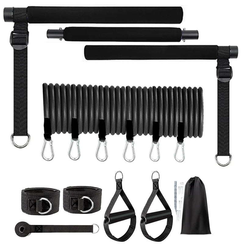 Detachable pilates bar with elastic resistance bands and foam handles - product image