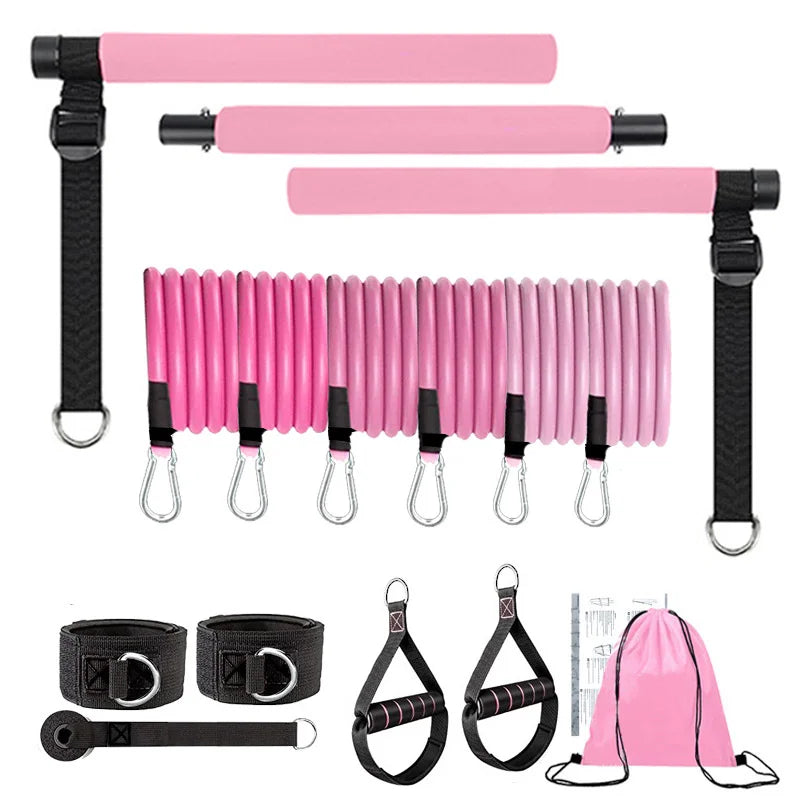 Detachable pilates bar with elastic resistance bands and foam handles - product image