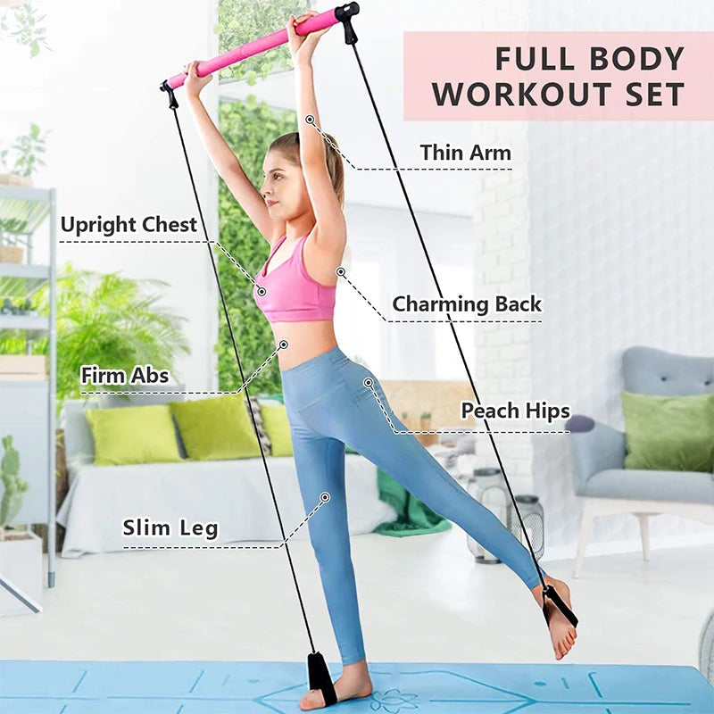 Detachable pilates bar with elastic resistance bands and foam handles - product image