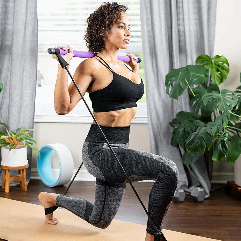 Detachable pilates bar with elastic resistance bands and foam handles - product image