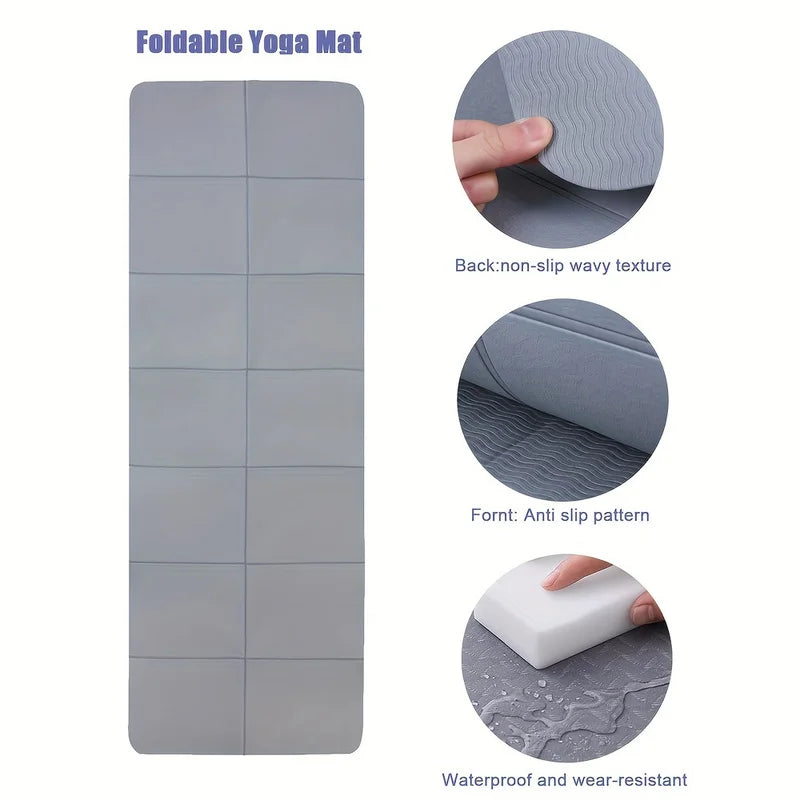 Eco-friendly foldable tpe yoga mat with non-slip double-sided texture and carry strap - product image