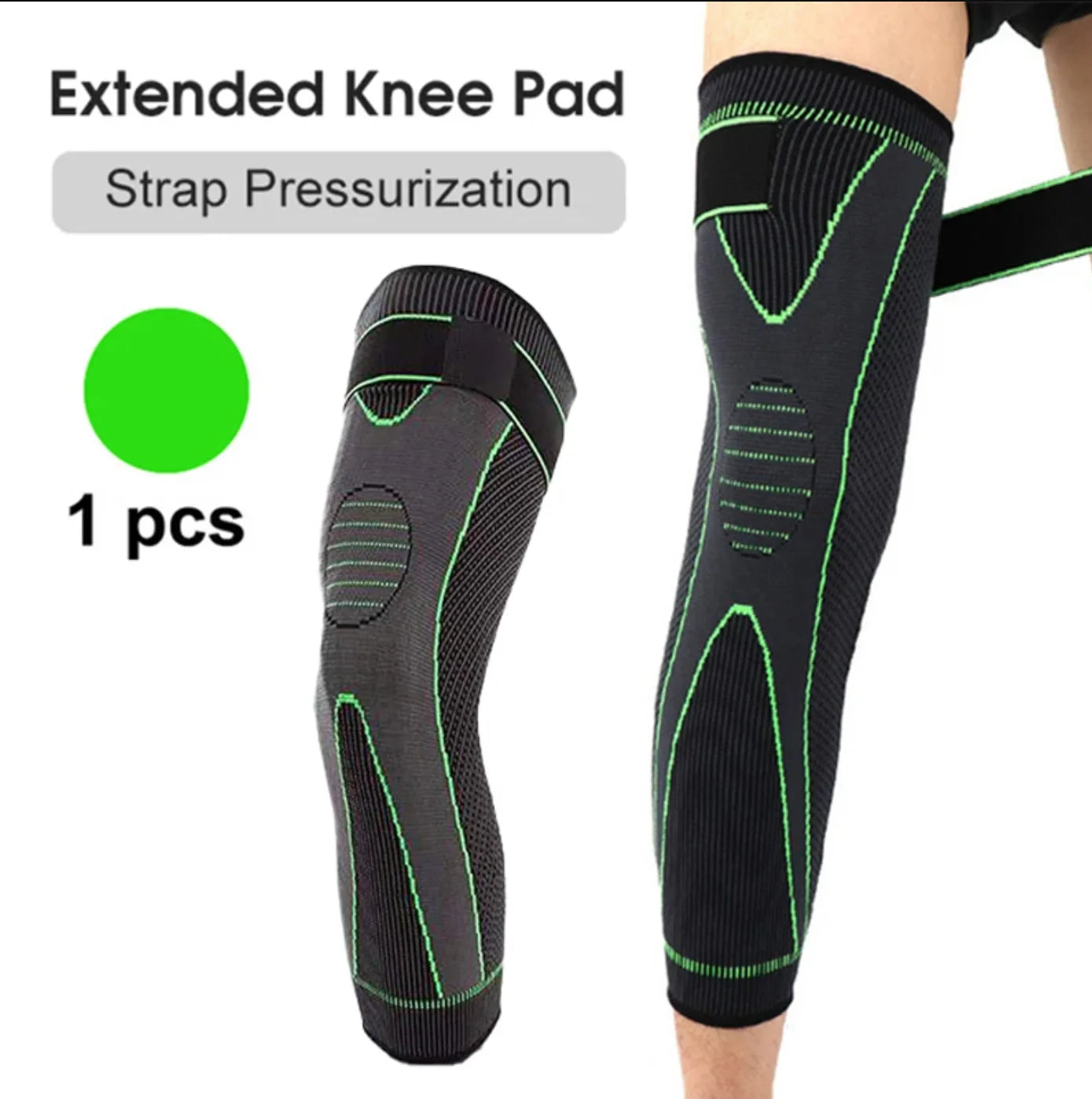 Elastic non-slip knee sleeve with adjustable compression strap polyester - product image