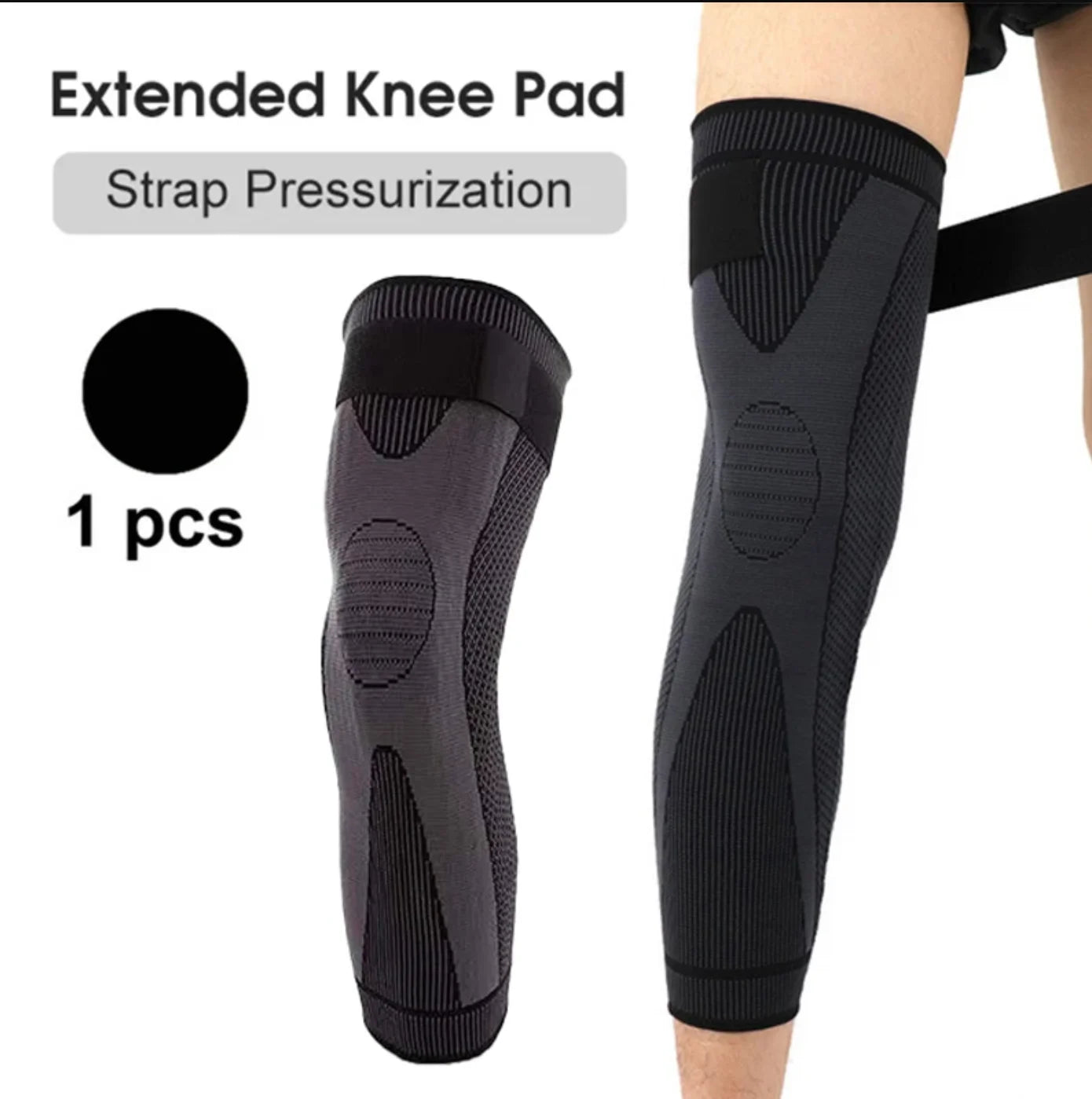 Elastic non-slip knee sleeve with adjustable compression strap polyester - product image