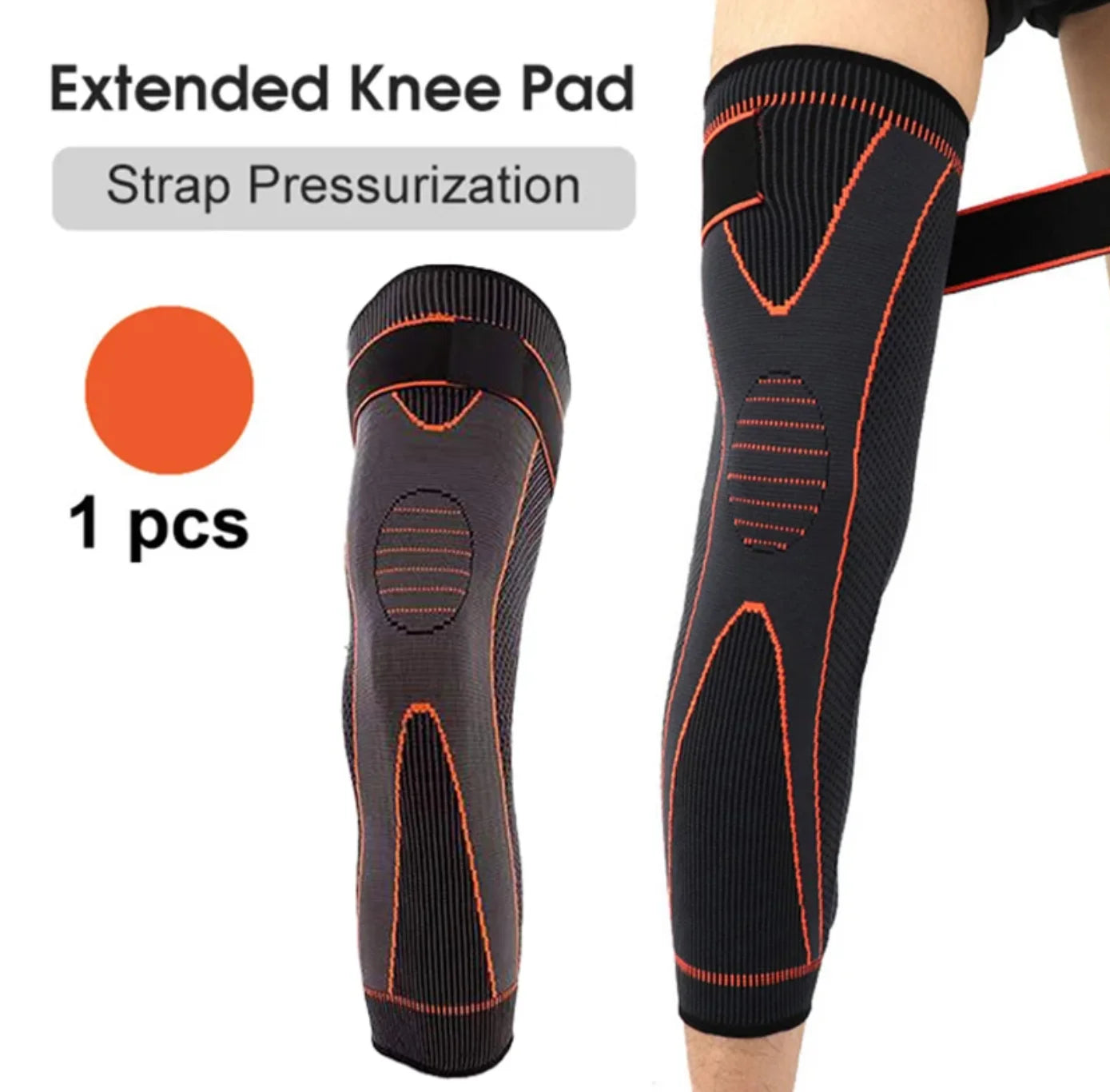 Elastic non-slip knee sleeve with adjustable compression strap polyester - product image