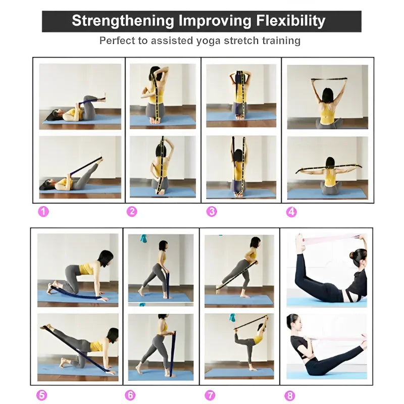 Elastic resistance yoga stretching band with multi-loop design for pilates and training - product image