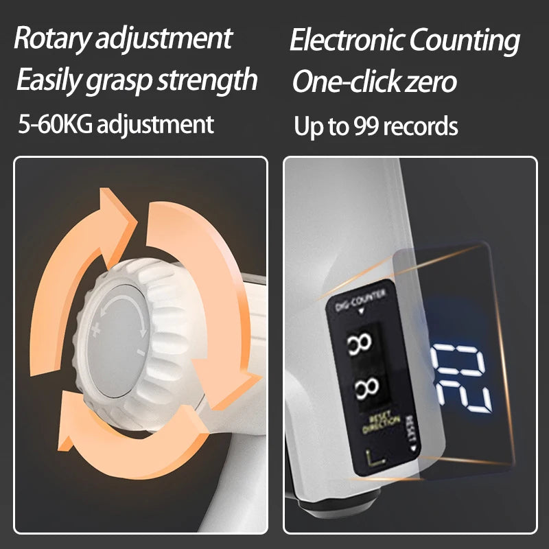 Electric adjustable grip strength trainer with mechanical counter 5-60kg resistance - product image