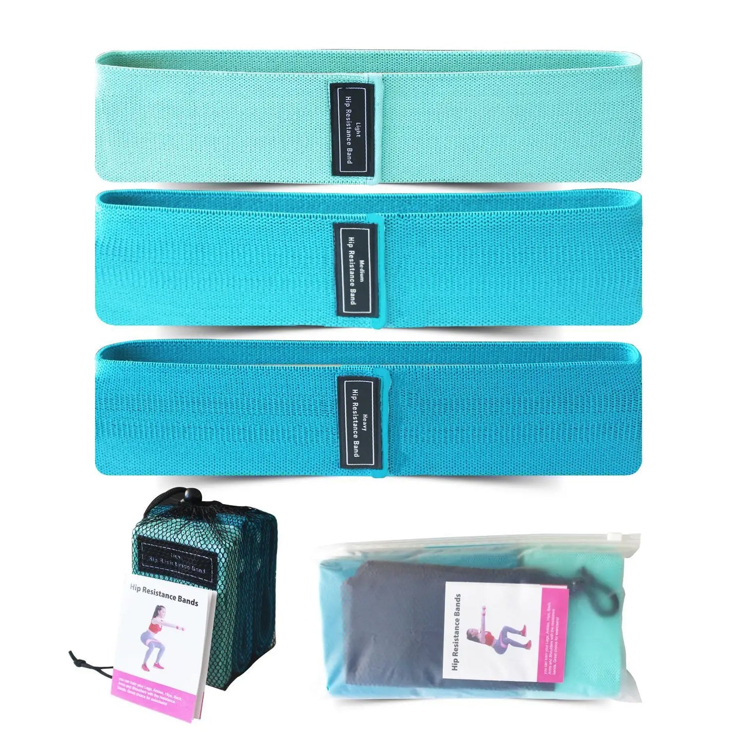 Fabric booty bands set with non-slip thick elastic for squats and hip workouts - product image