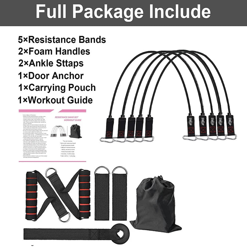 Fitness resistance rubber band set with handles and door anchor - product image
