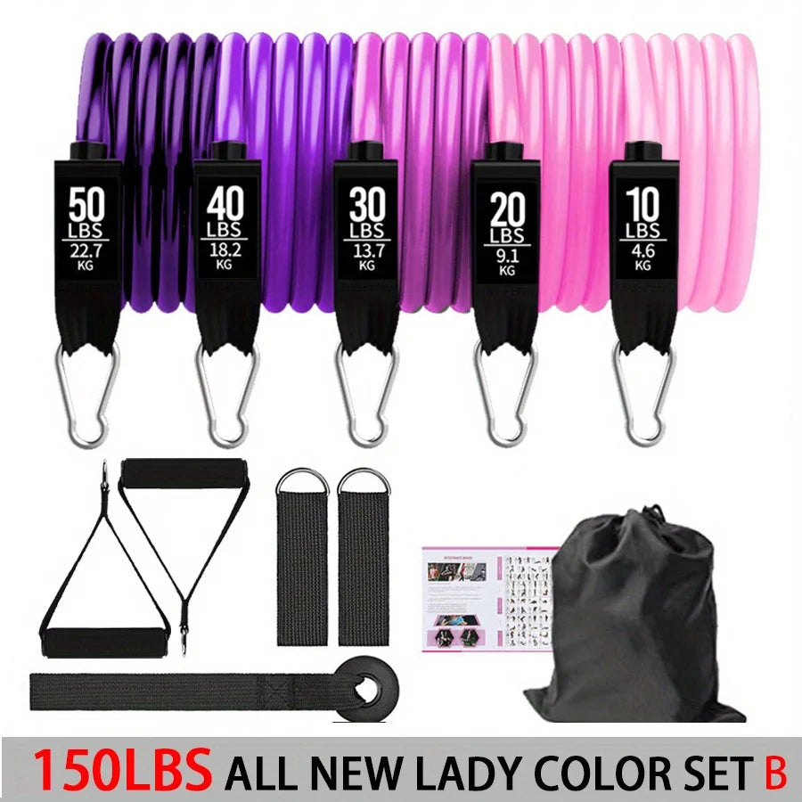Fitness resistance rubber band set with handles and door anchor - product image