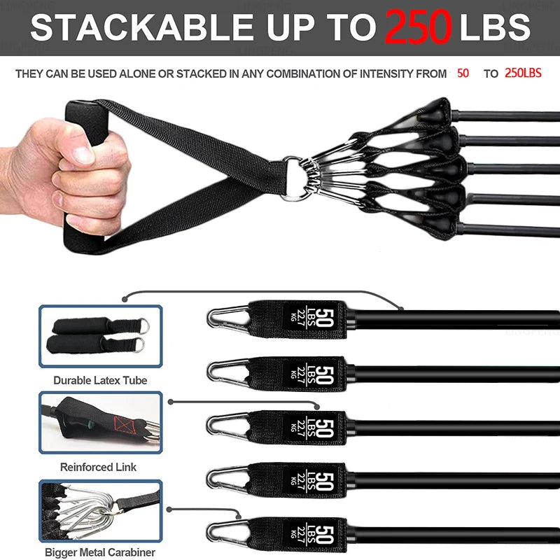 Fitness resistance rubber band set with handles and door anchor - product image
