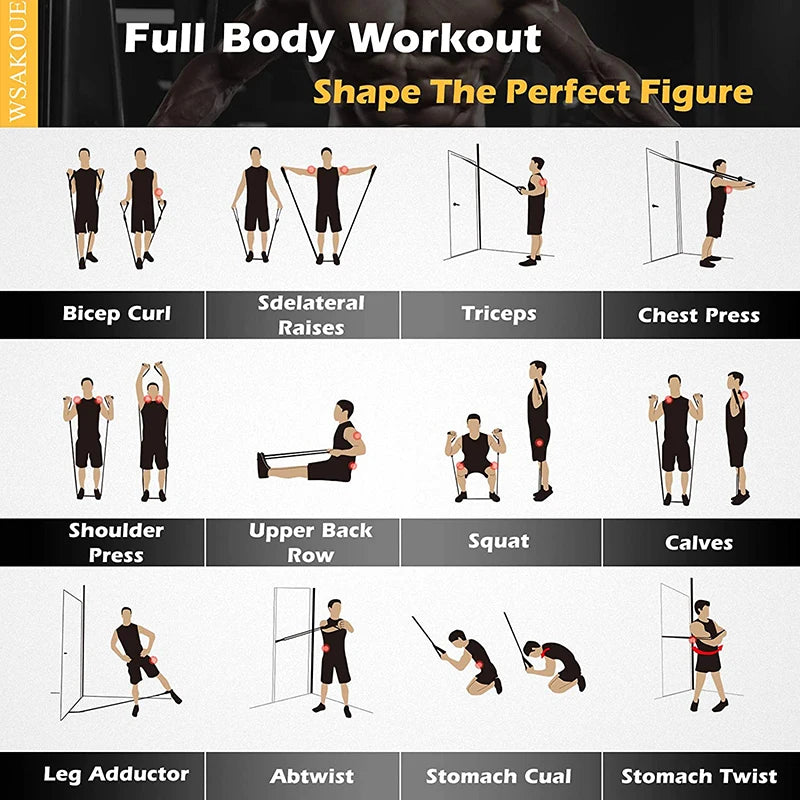 Fitness resistance rubber band set with handles and door anchor - product image