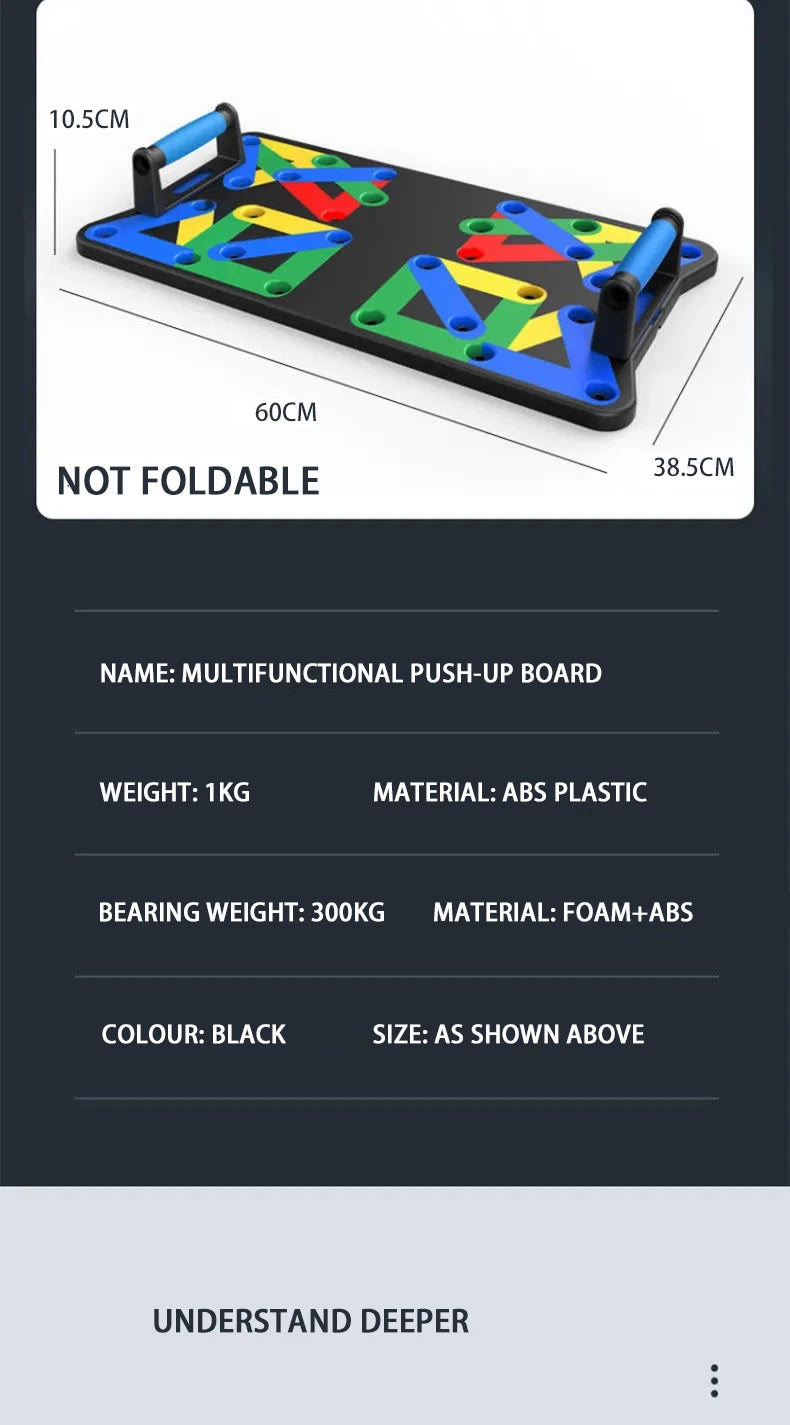 Foldable multifunctional push-up board with color-coded muscle targeting - product image