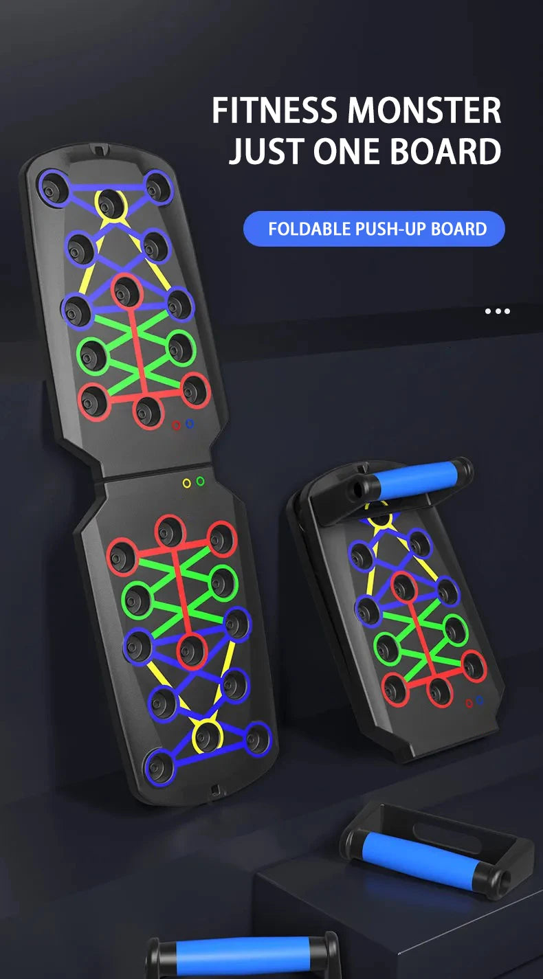 Foldable multifunctional push-up board with color-coded muscle targeting - product image