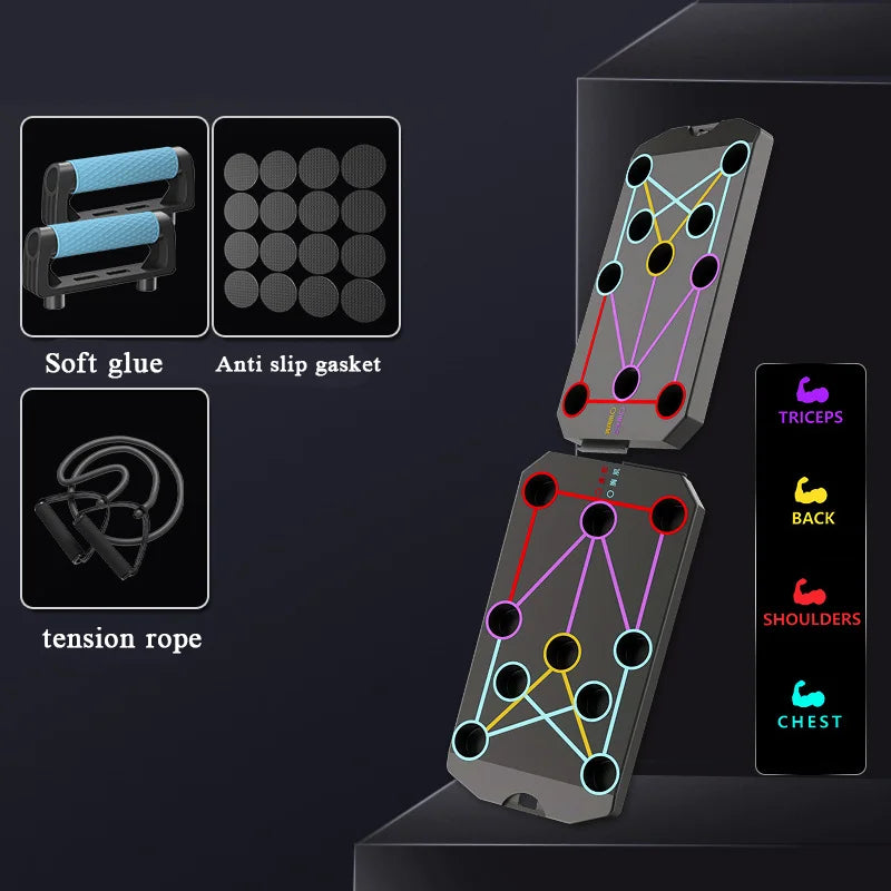 Foldable push-up board with color-coded positions and padded non-slip handles - product image