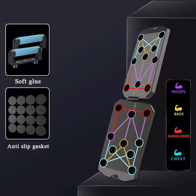 Foldable push-up board with color-coded positions and padded non-slip handles - product image
