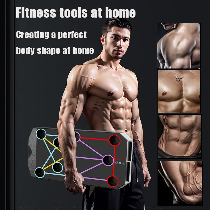 Foldable push-up board with color-coded positions and padded non-slip handles - product image